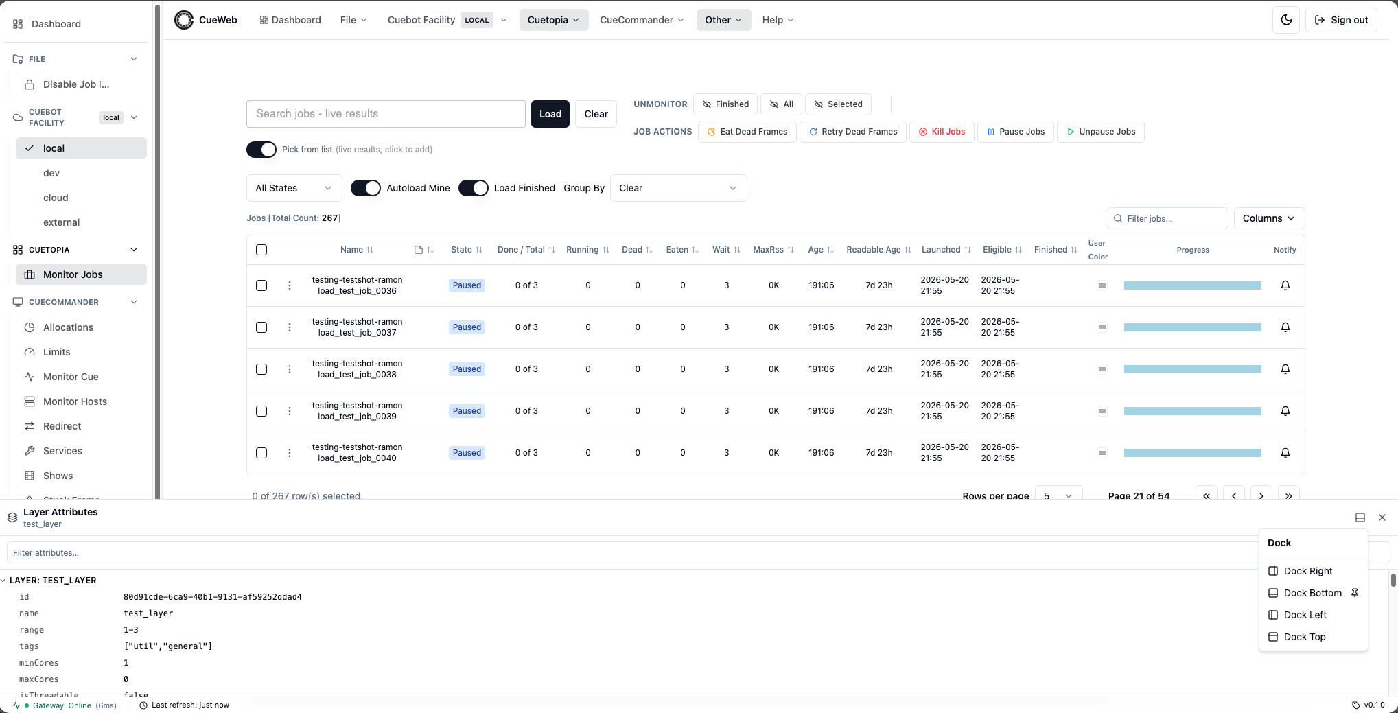 CueWeb attributes panel docked bottom
