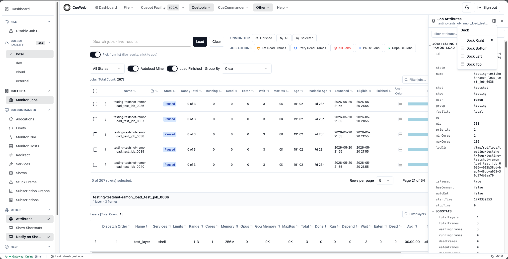 CueWeb attributes panel docked right