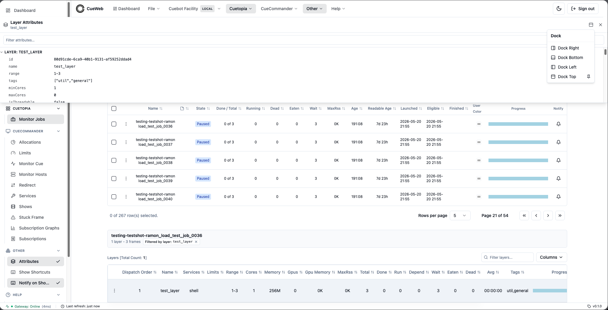 CueWeb attributes panel docked top