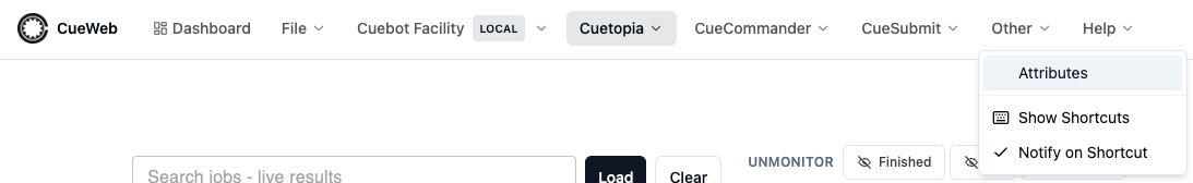 CueWeb Other menu