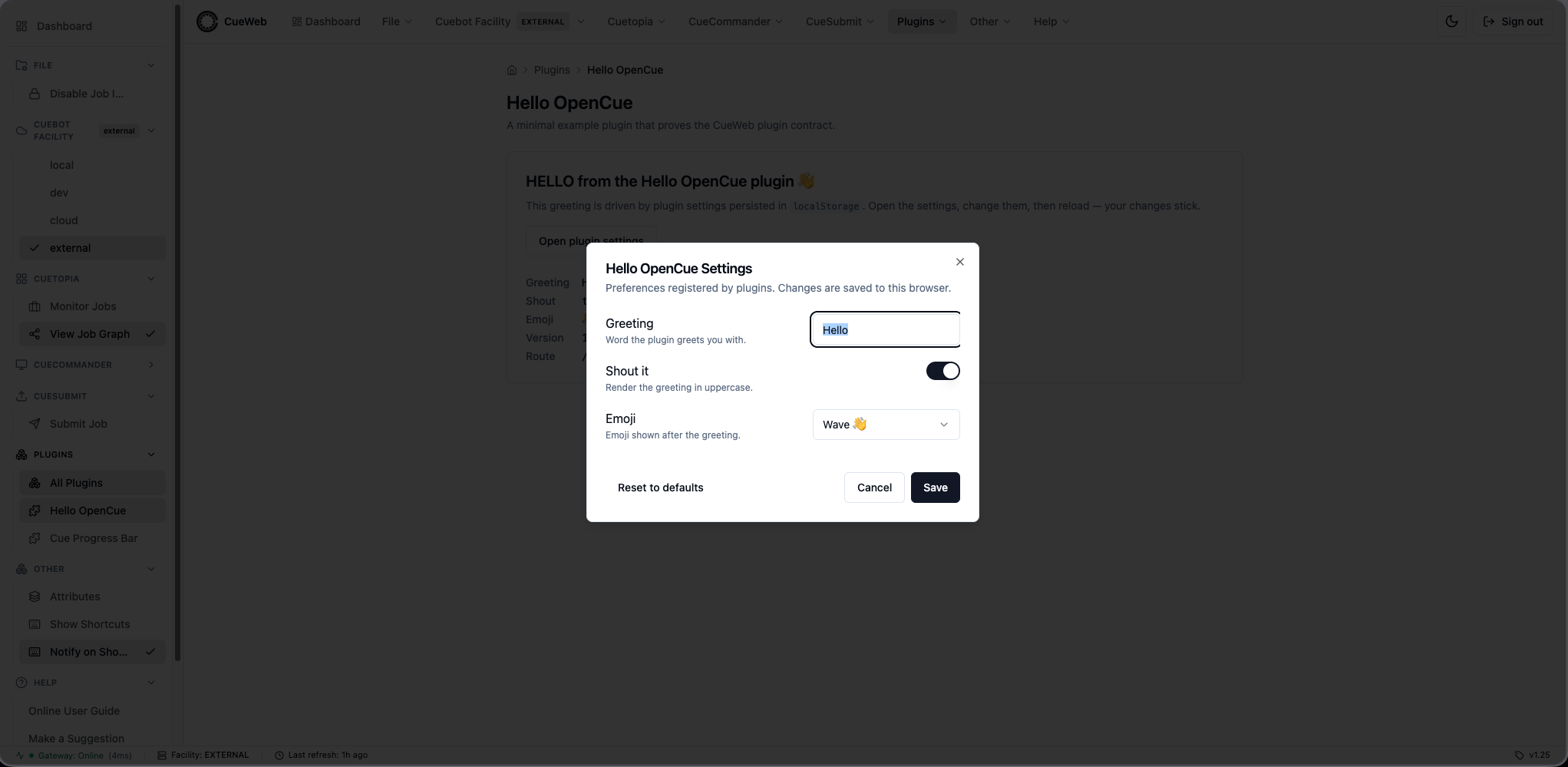 Hello OpenCue plugin settings