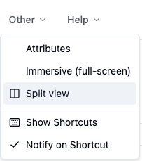 Split view in the Other menu