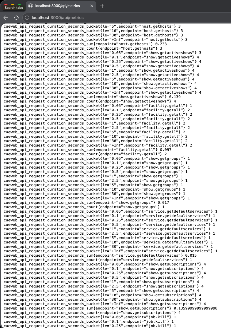 CueWeb /api/metrics endpoint - per-endpoint API request counters