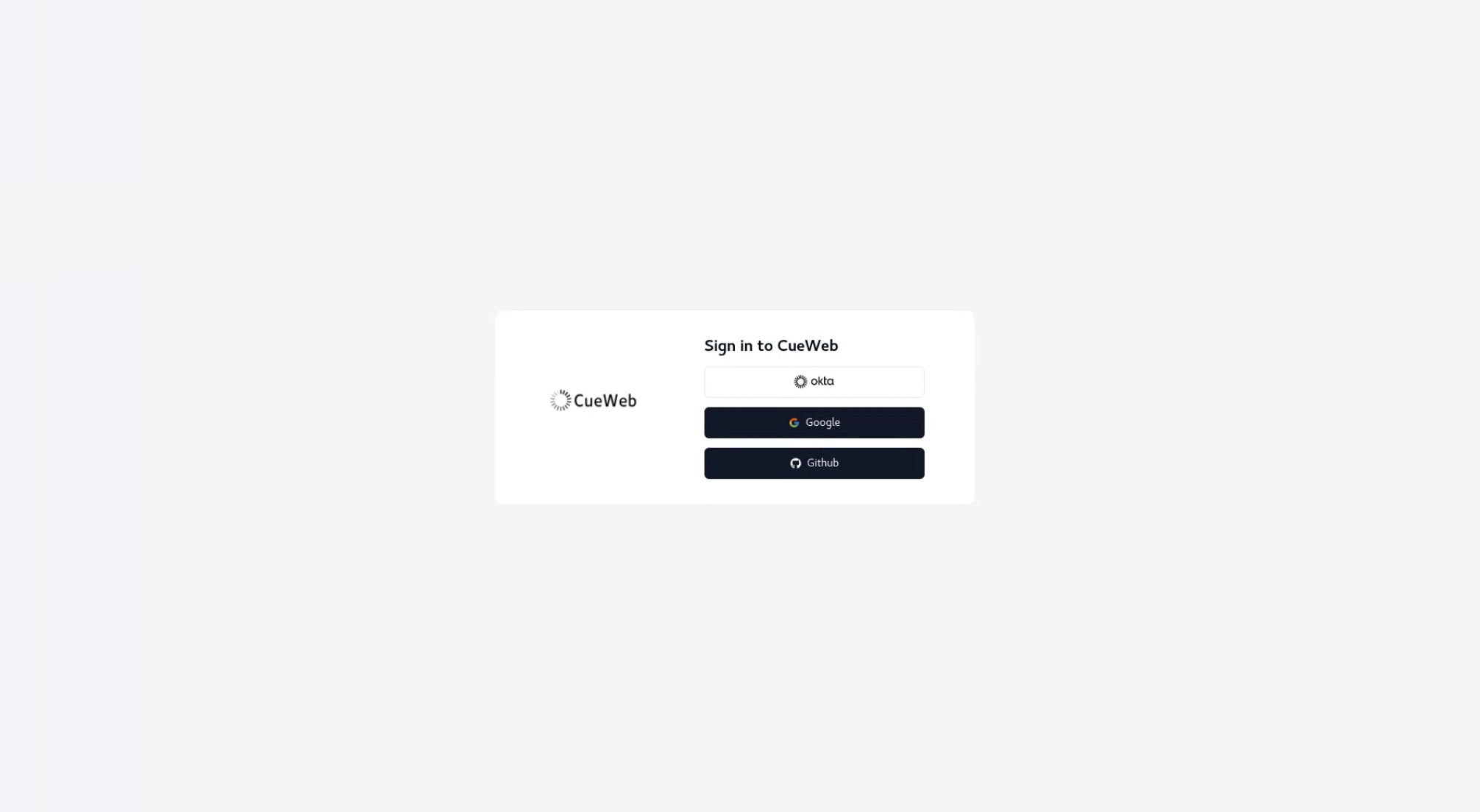 CueWeb authentication page (light mode)