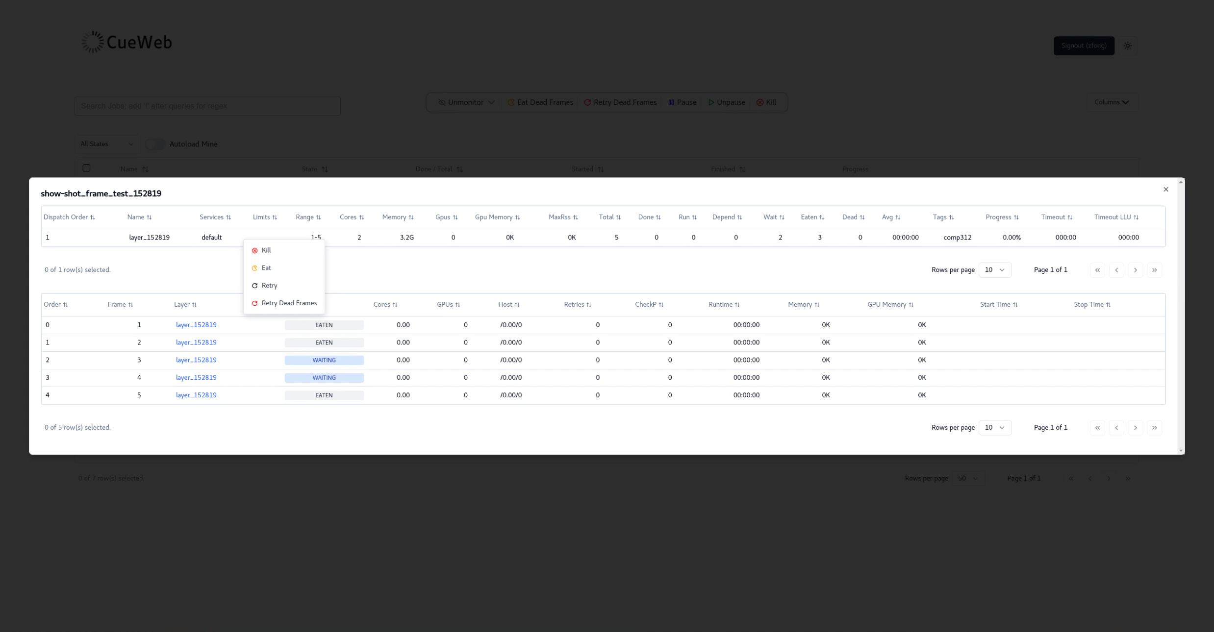 CueWeb with layer context menu open
