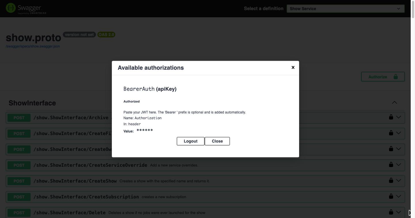 Swagger UI after authorizing